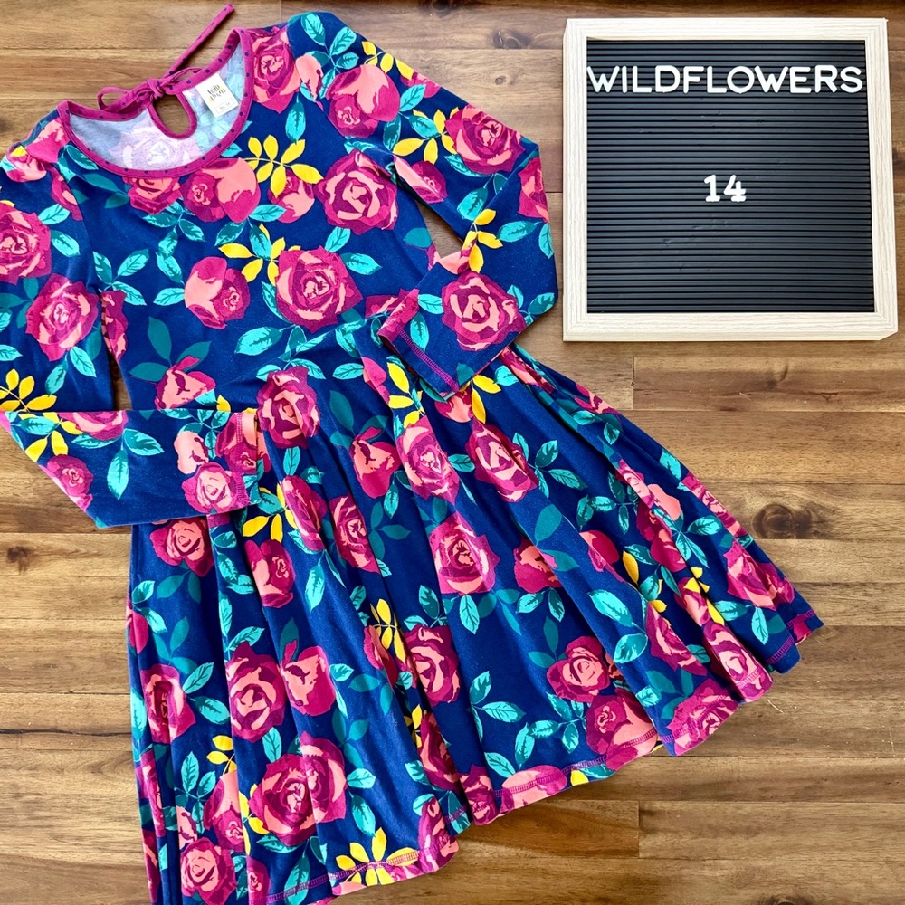 Wildflowers Happy Go Lucky Cala Fay Dress 14 Blue Pink Floral Knit Long Sleeve